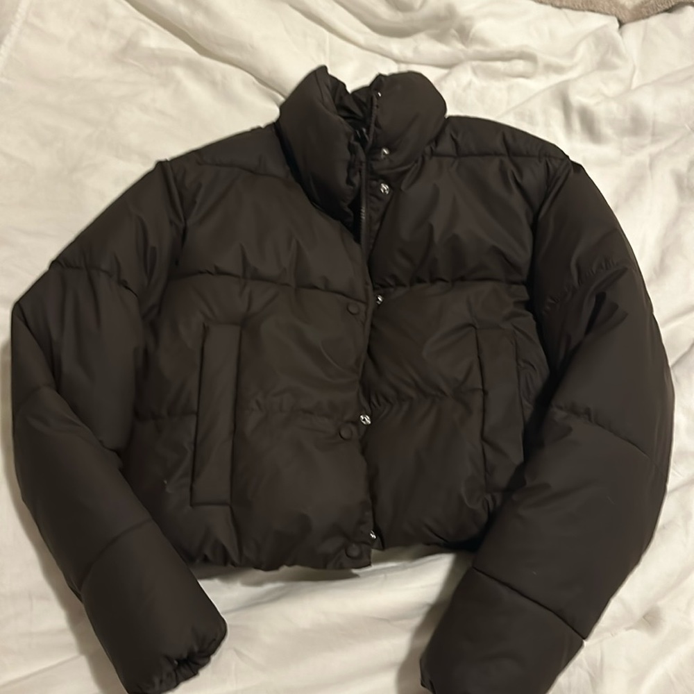 Zara Chocolate Brown Cropped Puffer